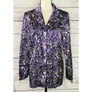 Chartreuse Intimates Large Top Purple Floral Long Sleeve Button Front Womens